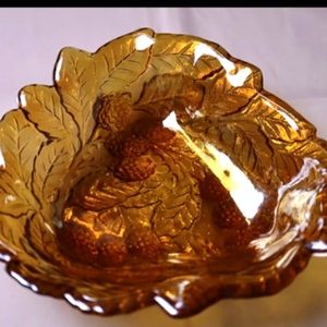 Vintage Carnival Glass "Blackberry Leaf" Iridescent Triangle Candy Trink…